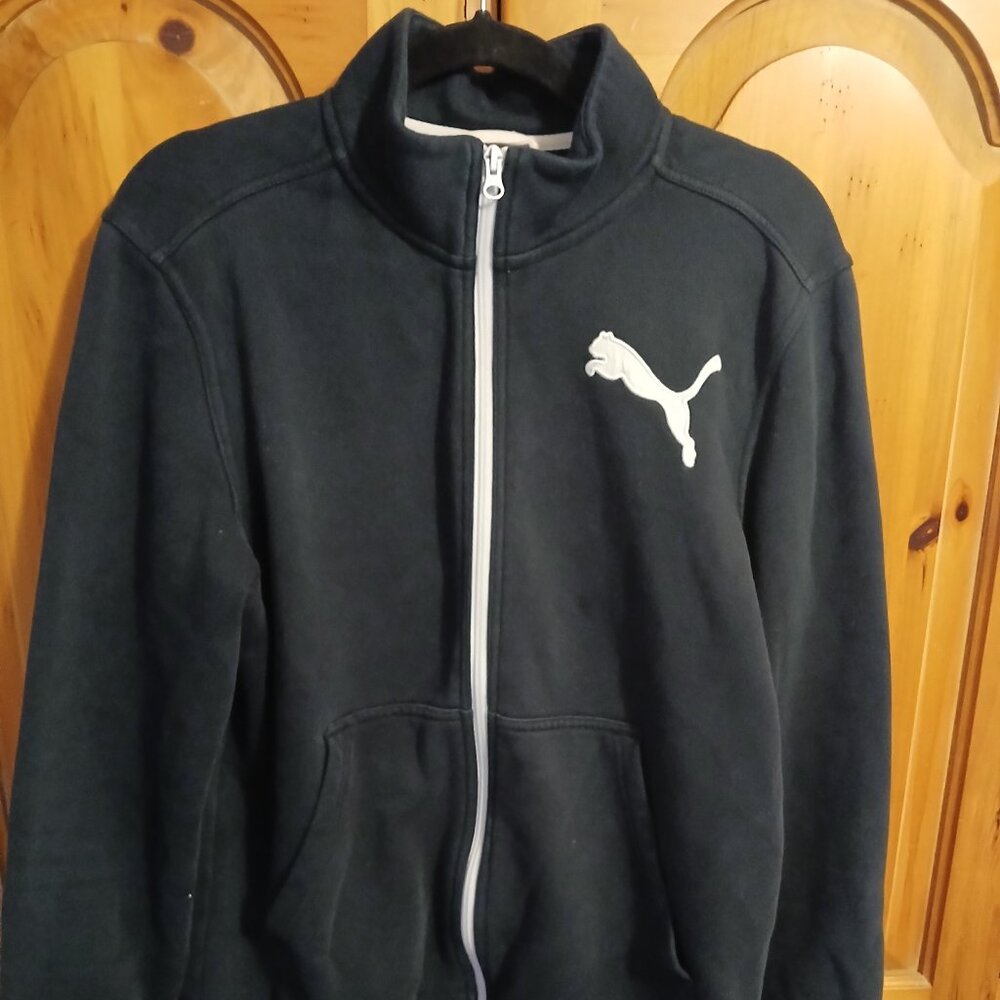 Puma Fleece Track Jacket Sports Lifestyle Navy Logo Sweater Men's Size Medium